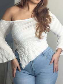 MelDlgn Solid Color Flare Sleeve Slim Fit T-Shirt - Apricot - View 5