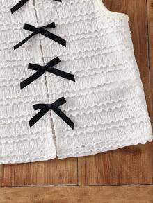 SHEIN Young Girl Casual Bow Solid Textured Camisole - Beige - View 4