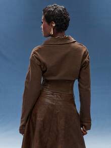 Normani Women's Fashion Zip-Up Denim Jacket - Chocolate Brown - View 2