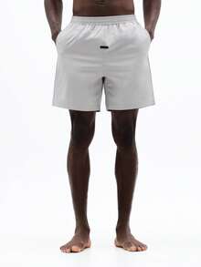 SUMWON 男士宽松版型沙滩短裤，弹性腰带，侧边口袋，夏季沙滩泳裤，及膝休闲泳装 - 灰色 - 查看 3