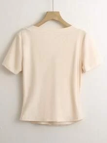 GlowEve Blusa blanca de verano elegante para oficina de mujer con cuello en V, plisada, manga corta, ajustada y corta, para uso diario, bodas, ir al trabajo, fiestas de graduación y citas - Albaricoque - Ver 2