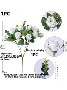 3/5支装仿真花，玫瑰花束，情人节礼物，生日派对装饰，婚礼花篮，新娘手捧鲜花，家居装饰，餐厅，卧室，窗台，花瓶，装饰品，新年装饰，户外花园，开学季 - 純白色 - 查看 2