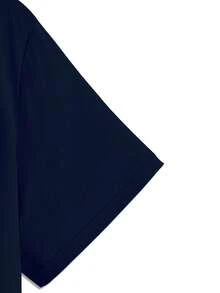 Manfinity Homme 男士休闲纯色短袖T恤，夏季 - 藏蓝色 - 查看 4