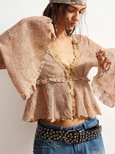 Bohemela 女士休闲纯色喇叭长袖衬衫