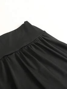 Girlism 少女休闲、运动、上学、返校季黑色内置打底裤A字荷叶边迷你裙，春夏款 - 黑色 - 查看 3