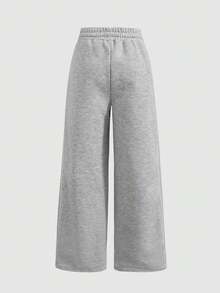 SHEIN Tween Girls' Casual Drawstring Waist Loose Fit Printed Sweatpants, Back-To-School Outfit, Basics, Versatile Daily Wear - Grey - View 5