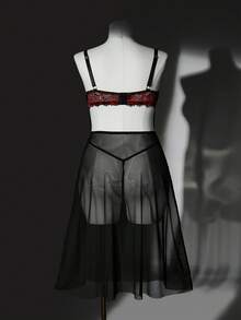 SHEIN 2pcs Plus Size Sexy Lingerie Set With Mesh And Contrast Lace - Multicolor - View 5
