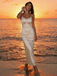 Nevyona Women's Satin & Lace Patchwork Elegant White Dress,Summer Vacation Holiday Cruise Dinner Dress,Mermaid Formal Evening Gown,Casual Party Dress - Apricot - View 6