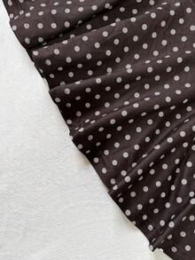 Noixe 女士荷叶边腰部撞色波点印花吊带背心 - 酒紅色 - 查看 3