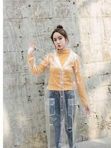 透明大帽檐时尚简约男女款户外风衣，适合徒步和骑行，可作雨衣穿着。 - 無色 - 查看 6