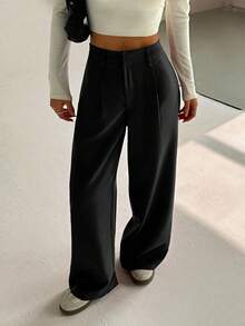 Flirla Petite 2025 Fashionable Classic Loose Relaxed Fit High-Rise Palazzo Pants Fall Cloth For Women - Black - View 1