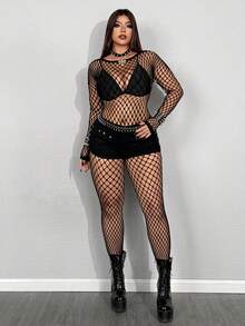 Whyspr Bộ jumpsuit dài tay khoét eo gợi cảm dành cho nữ cỡ lớn - màu đen - Xem 1