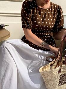 Elyressa Round Neck Raglan Sleeve Gathered Waist Ladies Woven Elegant Summer Blouse - Brown - View 4