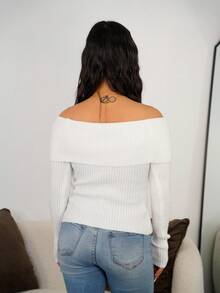 SAYEHFBABY Women's Y2K Flannelette Off Shoulder Women Sweaters,White In Fall/Winter - Beige - View 2