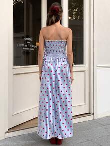 Elyressa 女士无肩带条纹心形印花优雅收腰派对连衣裙 - 彩色 - 查看 2