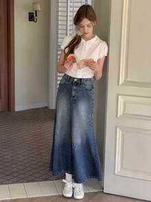 DAZY Teen Girl Pocket Casual Everyday Wear Denim Mermaid Skirt