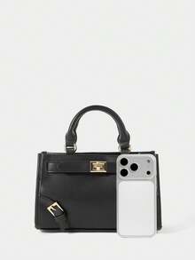 SHECARRY Fashionable Versatile Commuter Buckle Design Handbag - Black - View 6