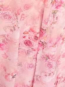 Vibekara Vestido longo plus size feminino vintage elegante francês romântico com decote em V, laço nas costas, estampa floral, chiffon, camadas de babados na barra e modelagem evasê. Ideal para casamentos, volta às aulas, festivais de música, férias, primavera e verão. - Multicolorido - Ver 6