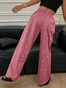 DAZY Autumn Cute Bow Print Loose Pajama Bottoms