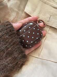 Cute Blue & Brown Polka Dot Star Wireless Earbuds Case Cover With Hanging Ring, Compatible With Apple Pro 3 / 2nd 3rd Gen, Minimalist Protective Earphone Cover Case For Women Girls - Brown - View 7