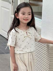 DAZY 女童波点蝴蝶结短袖T恤