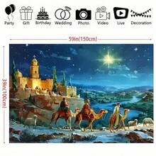 1pc Merry Christmas Backdrop - Cartoon Nativity And Sheep Scene, Made Of Polyester, Suitable For Living Room, Outdoor Decoration, And Live Streaming. - Multicolor - View 2