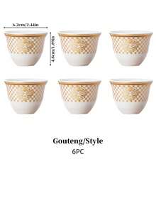 Cirelle 阿拉伯咖啡套装（Finjan） - 1至6个手绘陶瓷杯，用于盛装土耳其咖啡和达拉（Dallah），传统礼品 - 彩色 - 查看 8