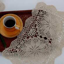 1 Piece/2 Pieces/4 Piece Set Of Handmade Crocheted Lace Placemats, Rectangular Lace Tablecloths, Heat-Resistant Coasters, Table Flags, Suitable For Table Decoration On Holidays Such As Thanksgiving And Christmas, Available In Beige/White - Beige - View 8