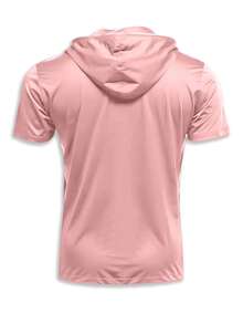 Manfinity Dauomo 男士夏季純色鈕扣半扣短袖帽T恤 - 粉色 - 查看 5