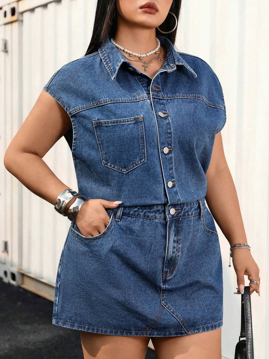 Jeanoix Y2K Fashion Versatile Polo Collar Denim Dress, Slimming, Suitable For Spring And Autumn - Blue - View 1