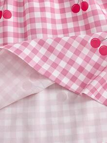 SHEIN 1 pieza Vestido de niña bebé sin mangas de cintura alta con cuello cuadrado y botones, con volantes y estampado de cuadros rosas, estilo campestre casual, patrón fresco, silueta ligera, adecuado para juegos al aire libre, uso casual en casa y fiestas relajadas - Rosa - Ver 8