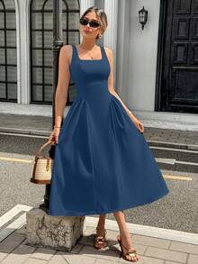 Pariaura Women's Elegant Ruched Waist Tank Dress - Blue - View 3