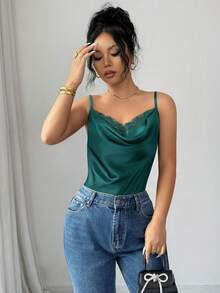 Rafferiza Women's Elegant Lace Satin Camisole In Black - Green - View 5