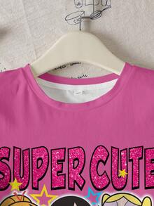 THE POWERPUFF GIRLS X SHEIN Tween Girl Blossom, Bubbles, Buttercup Pattern Round Neck Short Sleeve T-Shirt - White - View 4