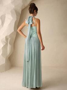 Coutiva Women's High-End Evening Dress, Elegant Sequin Shiny Elegant Luxury Halter Dress - Mint Green - View 2