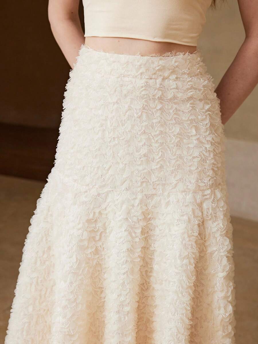 MOTF PREMIUM 女士春夏网纱飘逸半身裙 - 米色 - 查看 2