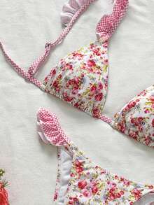 Swim Mod Conjunto de bikini de dos piezas con estampado tropical, ropa casual de resort - Multicolor - Ver 4