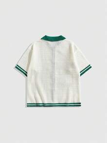 ROMWE MEN Street Life 青少年男孩夏季休闲贴花纽扣针织开衫 - 綠色 - 查看 2