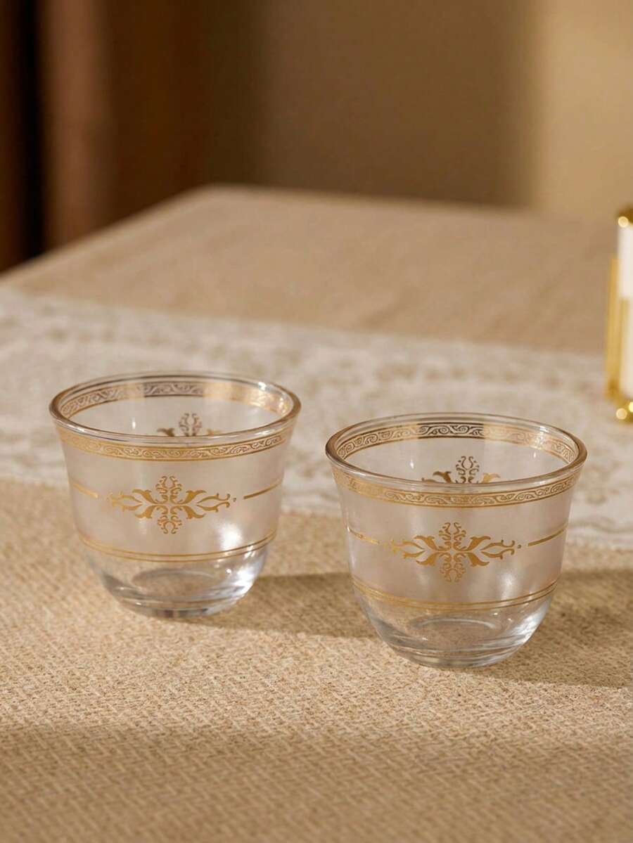 Cirelle Traditional Arabic Coffee Cups (Finjan) Set Of 2 - Hand-Painted Pattern For Turkish Coffee & Serving With Dallah - Multicolor - View 1