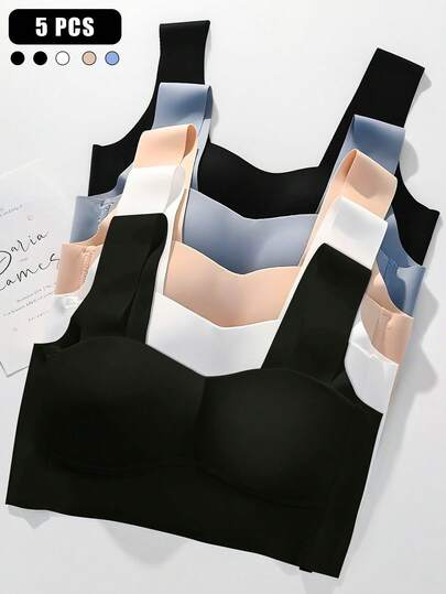 Sensual Star 5 piezas Sujetadores inalámbricos suaves y sin costuras para mujeres, sujetadores inalámbricos cómodos para dormir, ajuste talla AB(Este sujetador es adecuado para mujeres con pechos pequeños)