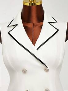 GlowEve 女士撞色翻领无袖A字短款连衣裙，优雅通勤、派对聚会皆宜 - 彩色 - 查看 6