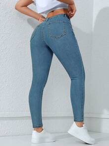 Flexra Quần jean denim nữ dáng ôm có túi, đa năng, thích hợp mặc thường ngày. - màu nâu - Xem 2