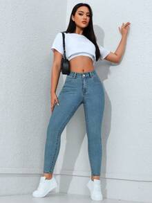 Flexra Quần jean denim nữ dáng ôm có túi, đa năng, thích hợp mặc thường ngày. - màu nâu - Xem 4