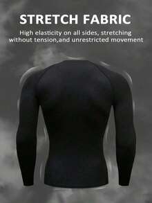 Manfinity EMRG 男士休闲蜘蛛印花圆领长袖运动T恤，秋季款 - 黑色 - 查看 2