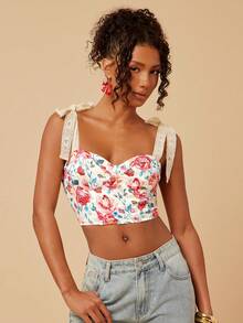 Travachic Women's Floral Print Cropped Camisole Top For Vacation, Summer, Beach For Women - Multicolor - View 3