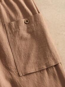 HIMLAND 男士梭织弹力腰带口袋直筒宽松休闲裤 - 卡其色 - 查看 6