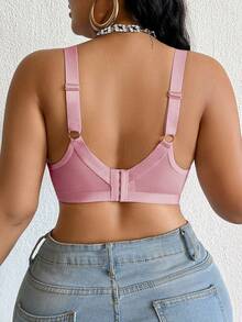 DesireSculpt 1件加大码蕾丝拼接无钢圈文胸 - 粉色 - 查看 2