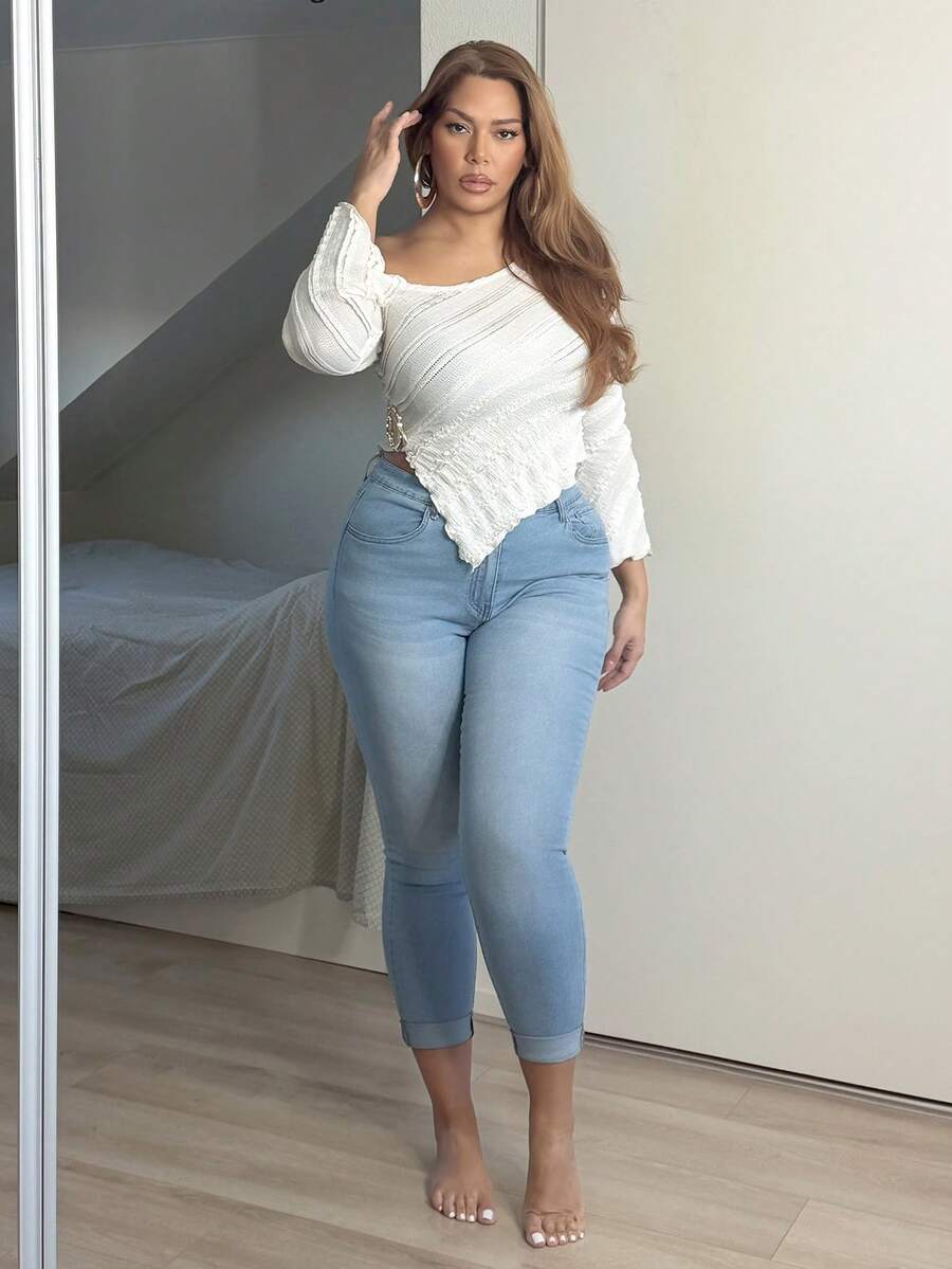 MelDlgn Solid Color Flare Sleeve Slim Fit T-Shirt - Apricot - View 1