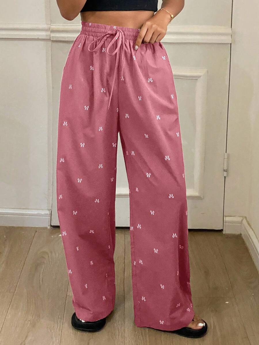 DAZY 秋季可爱蝴蝶结印花宽松睡裤