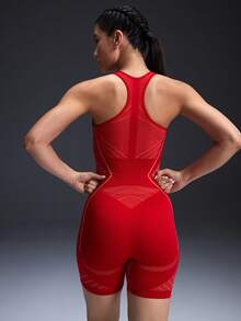 Powerista Women's Contrast Piping Racerback Romper With Shorts - Red - View 1